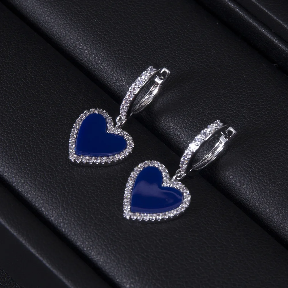 Hot Sale 18K Real Gold Plating Luxe Koper Ingelegde Zirkoon Hart Oorringen Elegante Sweet Dames Koreaanse Sieraden Oorbellen