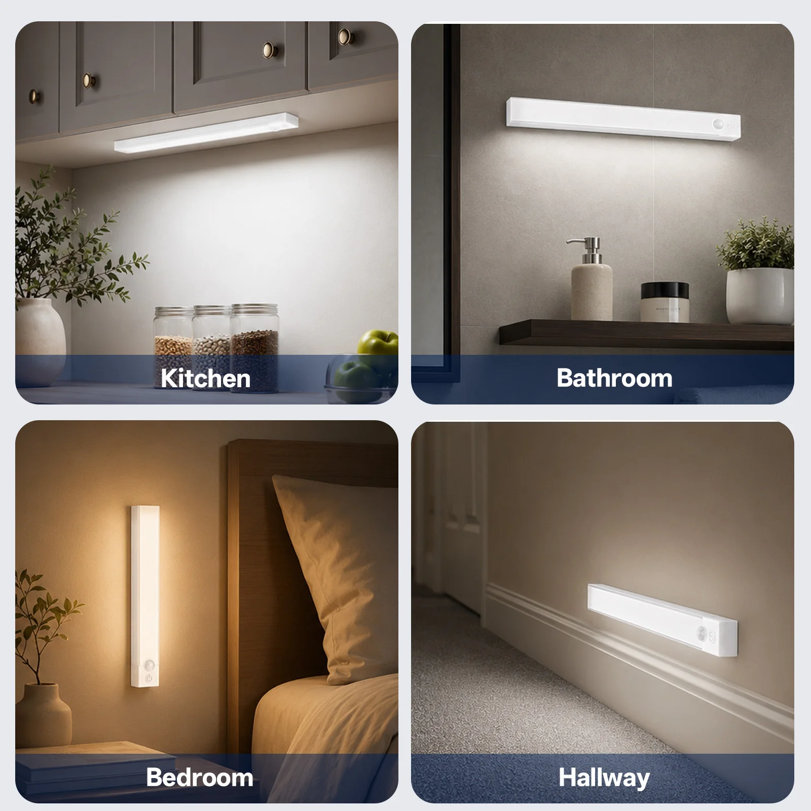 Bild 4: PZSUNLY 6er-Pack Magnetische LED-Nachtlichter mit Bewegungssensor, Dimmbar, Typ-C Wiederaufladbar, 10/20/30cm, für Treppen, Küche, Kleiderschrank, Schlafzimmer