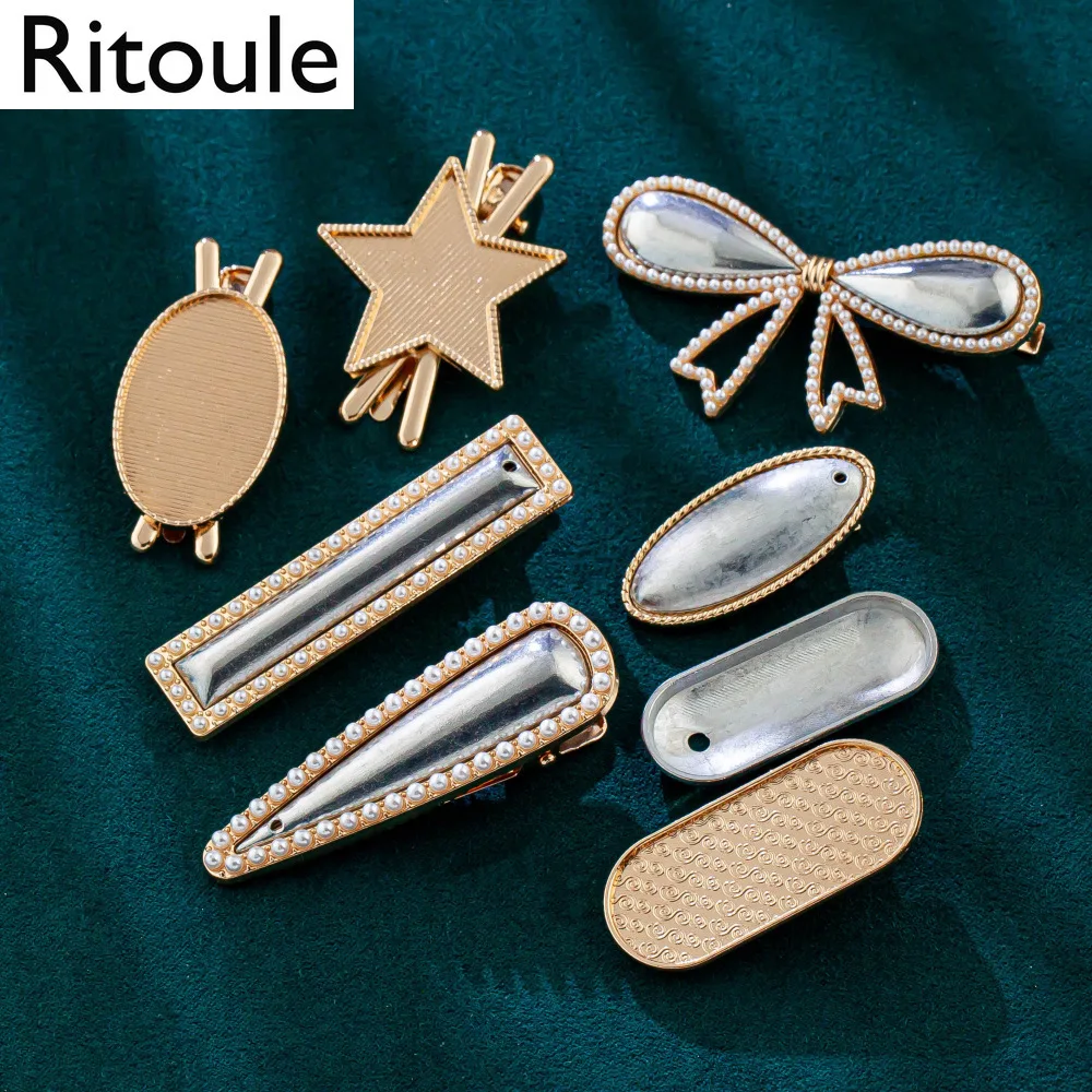 4PCS Song Brocade Bowknot Pearl Edge Hair Clip DIY Base, Star Jewelry Findings Handcraft Accessories