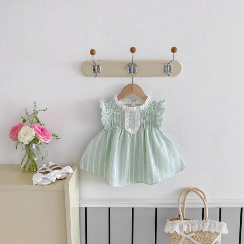 

Newborn Baby Girl Princess Cotton Striped Dress Infant Toddler Child A-line Short Fly Sleeve Vestido Summer Baby Clothes 9M-3T