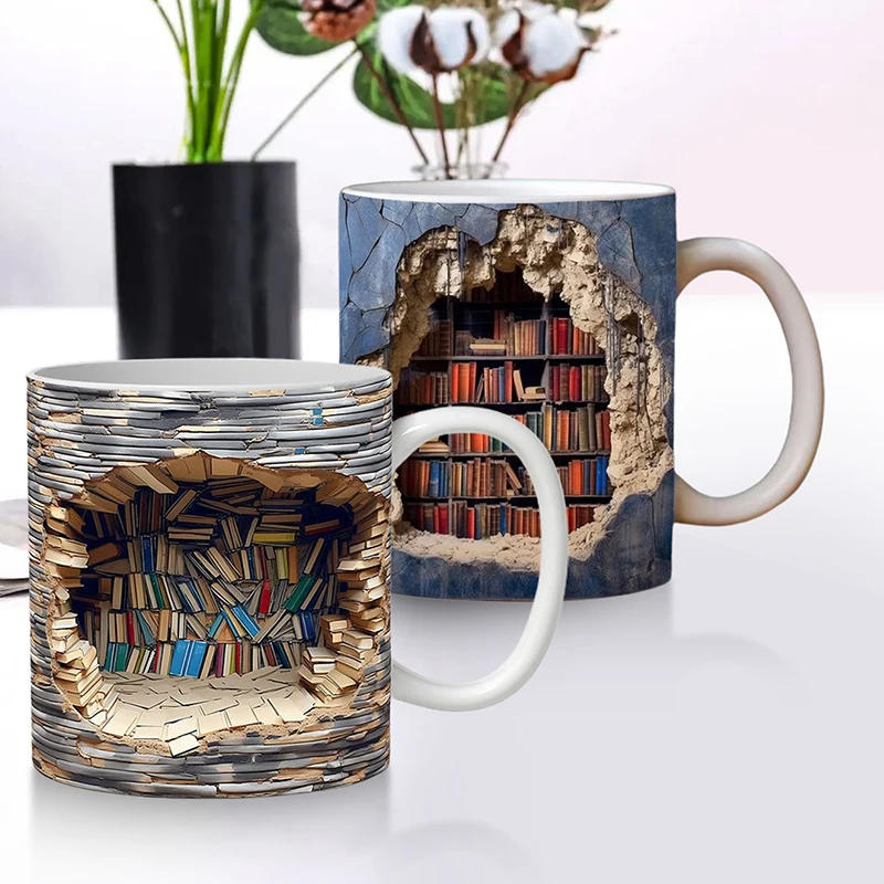 New Creative 3D Bookshelf Mug Ceramic Book Shelf Multi-Purpose Coffee Mugs with Handle Home Table Decoration Gift