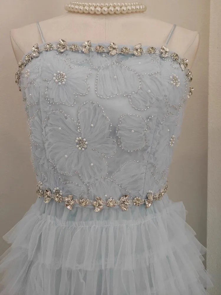 Robe de soirée de Rhsexy sans bretelles pour femmes, diamants en cristal, maille à paillettes perlées, broderie de fleurs, dentelle de tulle, designer de luxe