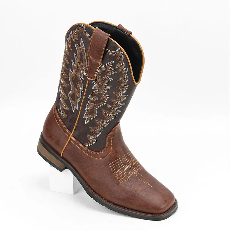7 Style Men's Western Cowboy Boots Square Head Men's Boots Embroidered Motorcycle Boots