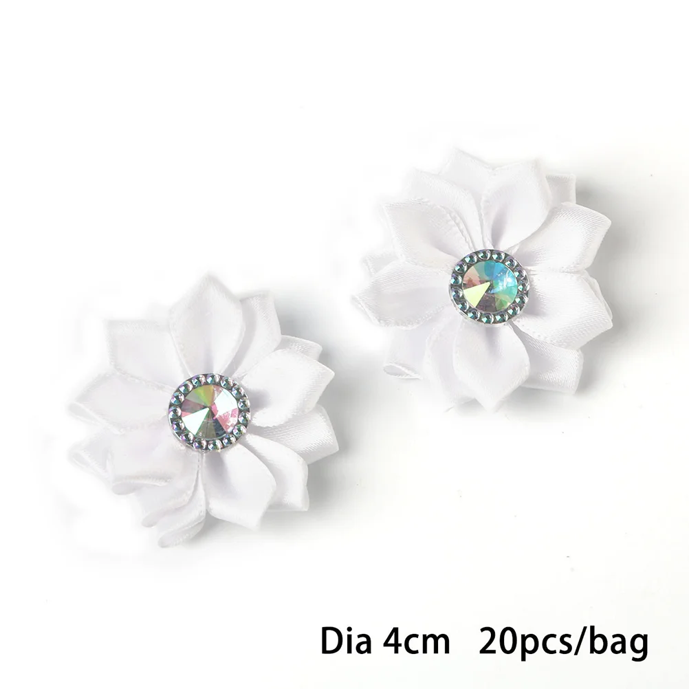 1 Bag of 20PCS DIY Chiffon Flowers Rhinestone Inlaid Bloom Decorative Headwear Accessories (White) cloth flower