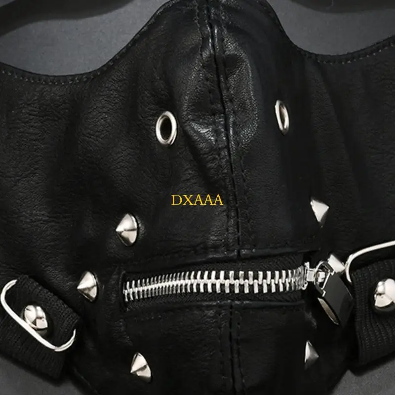 Dxaa rebite spikes máscara couro cosplay máscara motocicleta motociclista meia máscara anti poeira máscara esportiva