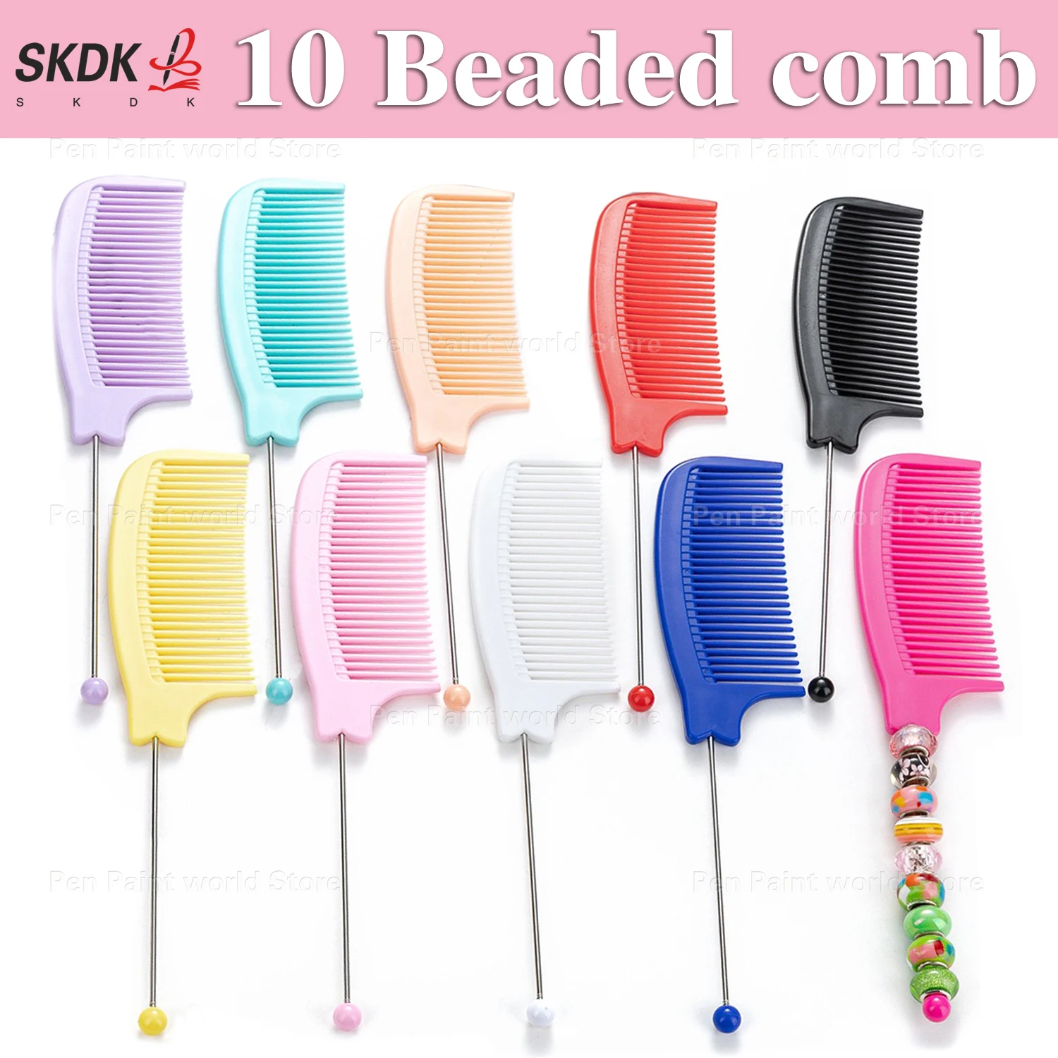 

10Pcs Beaded Comb - DIY Desktop Decorative Accessory for Hair Styling (Desk Set Gift Idea)