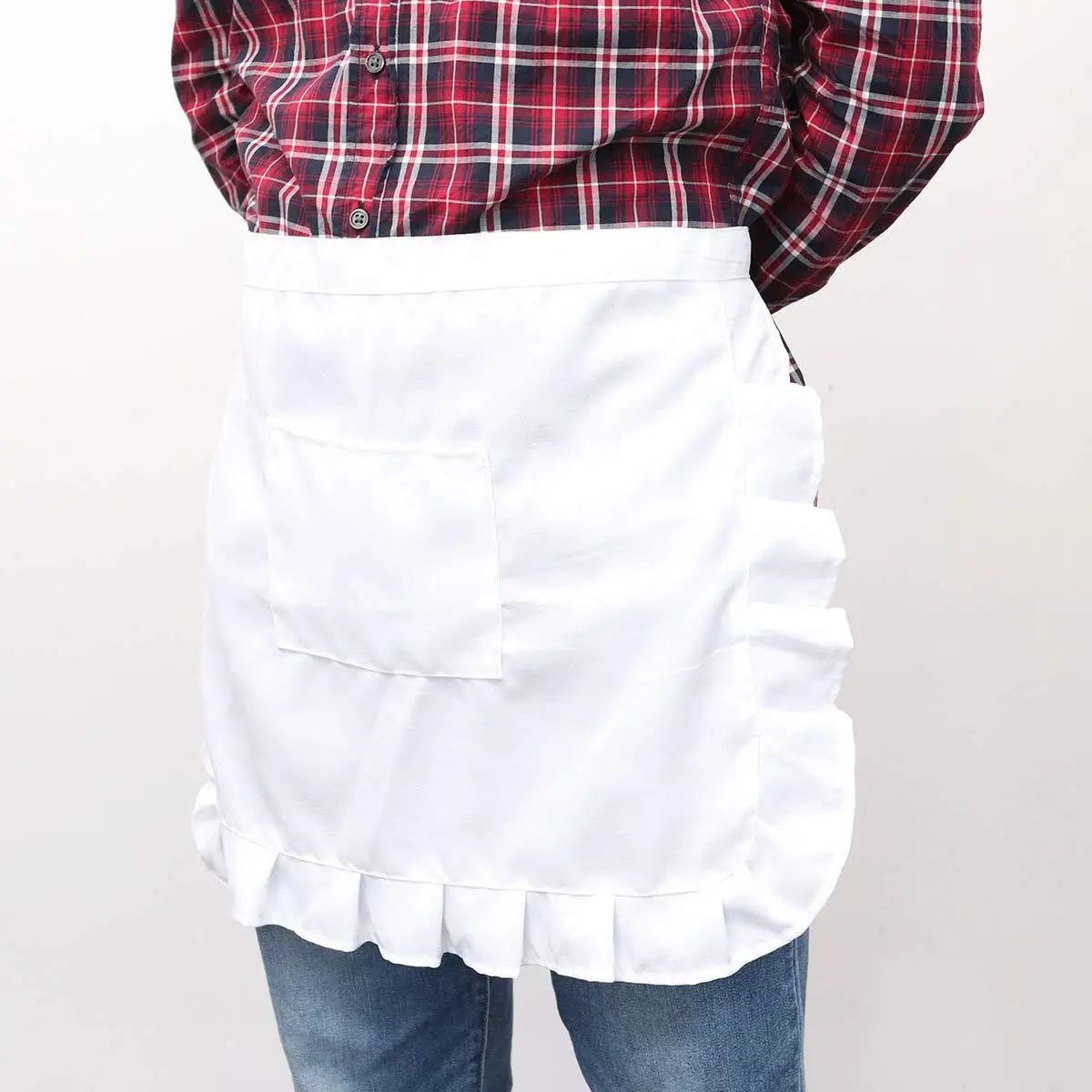 

2 pcs Floral Lace Short Apron For Women Waist Kitchen Bib With Pocket Baking Cooking Cleaning Gardening Serving Workwear White