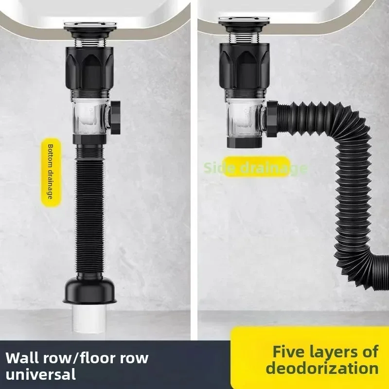 

Flexible Sink Drain Pipe, Expandable Tubular Drain Tubing Pipe, Adjustable P Trap for Kitchen Sink Drain & Garbage Disposal