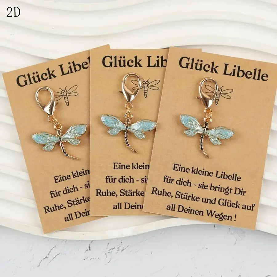 1/5/10/20/50/100pcs /s 2D Exquisite Dragonfly Keychain with Inspirational Card, a Delicate Accessory for Daily Wear and Bag Keys