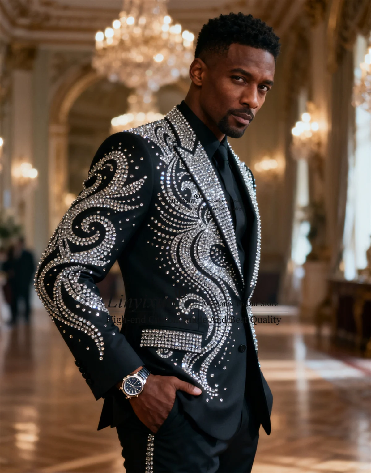 

Высококачественные мужские костюмы со стразами и бриллиантами, красивые смокинги по индивидуальному заказу, комплекты из 2 предметов, жених, свадебная вечеринка, Ropa, пиджак, костюм Homme