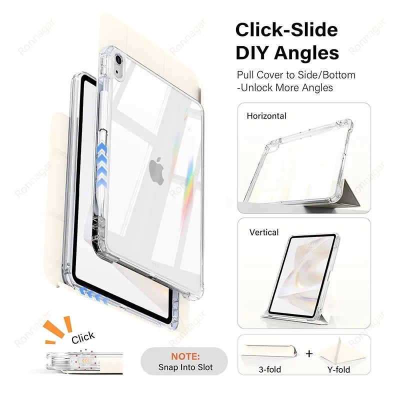 Slim Clear Case for iPad Air11 Inch M4/M3/M2 Air 5th/4th Gen 10.9'' iPad A16 11th/10th Detachable Sliding Cover Hard Back Shell