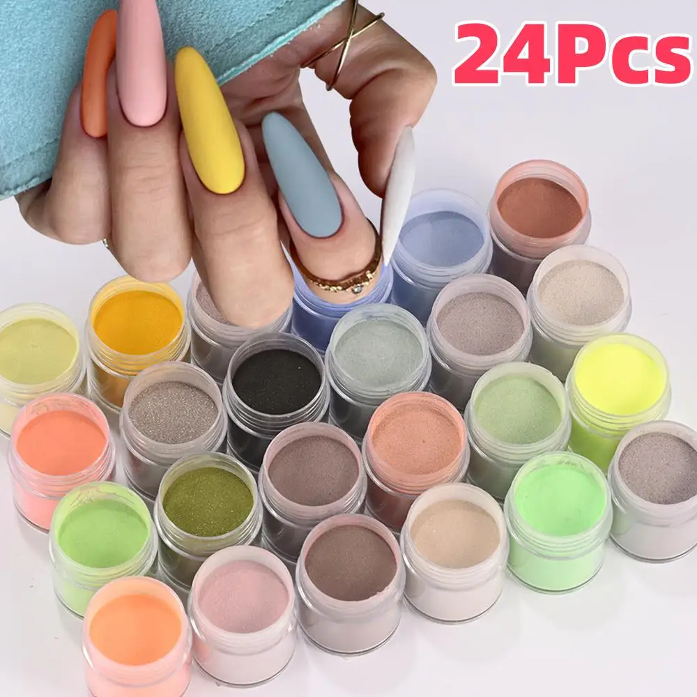 24 Stück dopaminfarbenes Acrylpulver, 5 g/Glas, braun/gelb/grün, Kristallpolymer für französische Nagelkunst, 3D-Spitzen, Verlängerung, Schnitzstaub