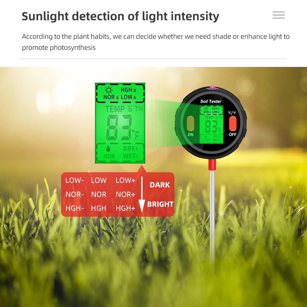 5 w 1 miernik Ph gleby Tester gleby wilgotności czujnik wilgoci temperatury kwiatowy miernik intensywności detektor dla roślin kwiaty ogród