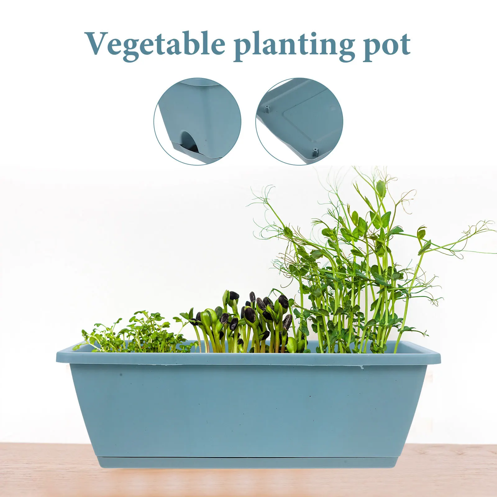 

2 set Rectangular Vegetable Growing Pot With Tray Resin Flower Planter Box For Garden Indoor Outdoor Plant Nursery Container