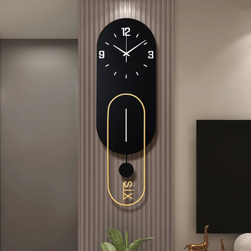 Relojes de pared colgantes de cuarzo, relojes de pared clásicos y sencillos para decoración de interiores de sala de estar, reloj de mesa con péndulo de metal, decoración de habitación