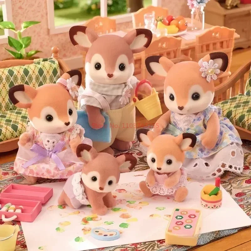 Sylvanian Families Anime Figure Model Toys Deer Family Kawaii Cute Doll Pendant Grove Families Room Cute Ornaments Toys Gifts