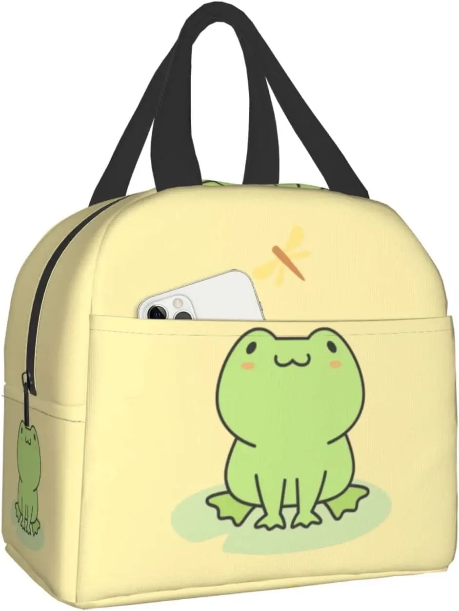 

Изолированный Ланч-бокс Kawaii Frog and Dragonfly, коробка для бенто, многоразовая водонепроницаемая сумка для ланча с карманом для путешествий, офиса, пикника
