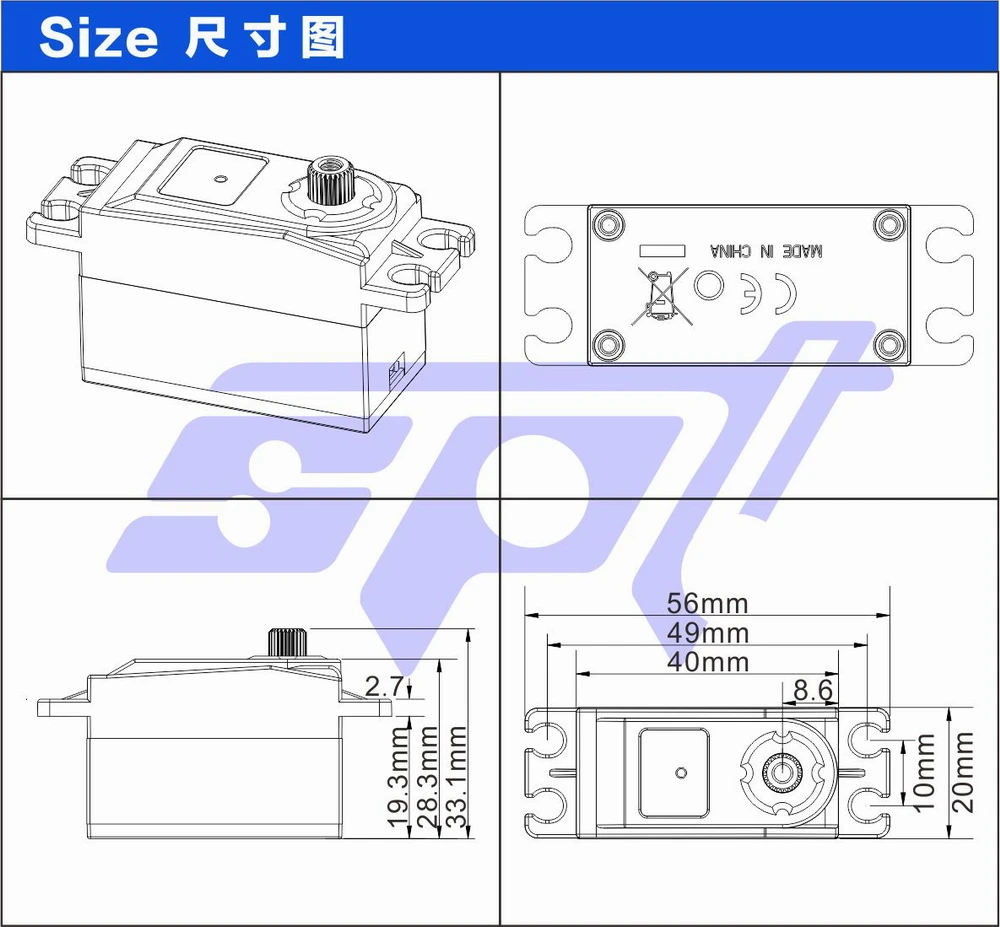 Servo digital de cuerpo corto SPT 4412LV 12KG 180 °   Metal Gear Servo brazo metálico de perfil bajo para 1/10 1/12 RC Car SCX10 TRX4 ala fija