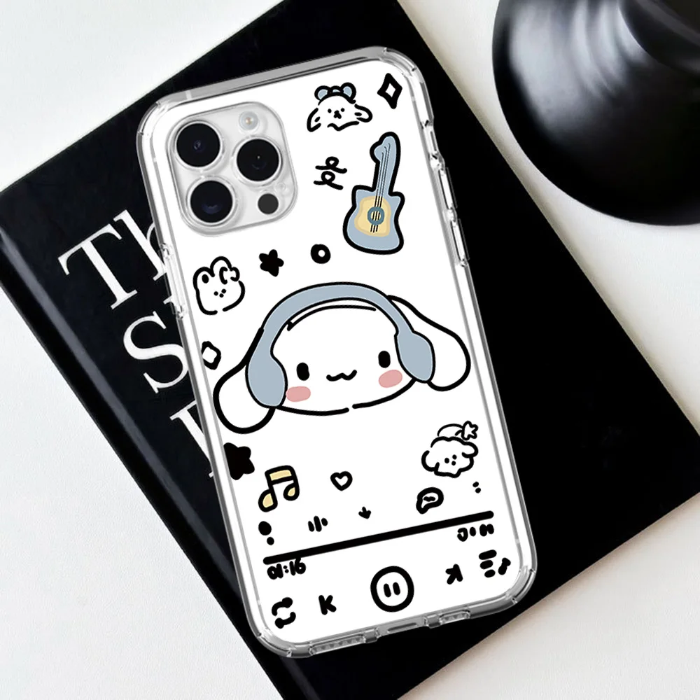 MINISO Cute Cinnamoroll Kuromi  For iPhone 16 15 13 14 12 11 Pro Plus MAX XS iPhone13 14 Mini Transparent Phone Case