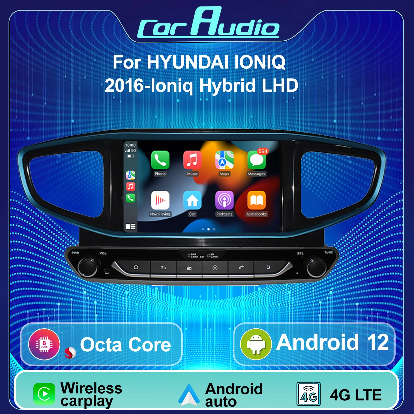 8 Inch Android 12 Car Multimedia Radio for Hyundai Ioniq/Hybrid 2016-2020 GPS Navigation Audio Carplay 4G DVD Player Headunit