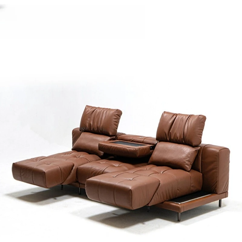 Sofa, multi-functional all-leather sofa, rotatable black straight-row sofa