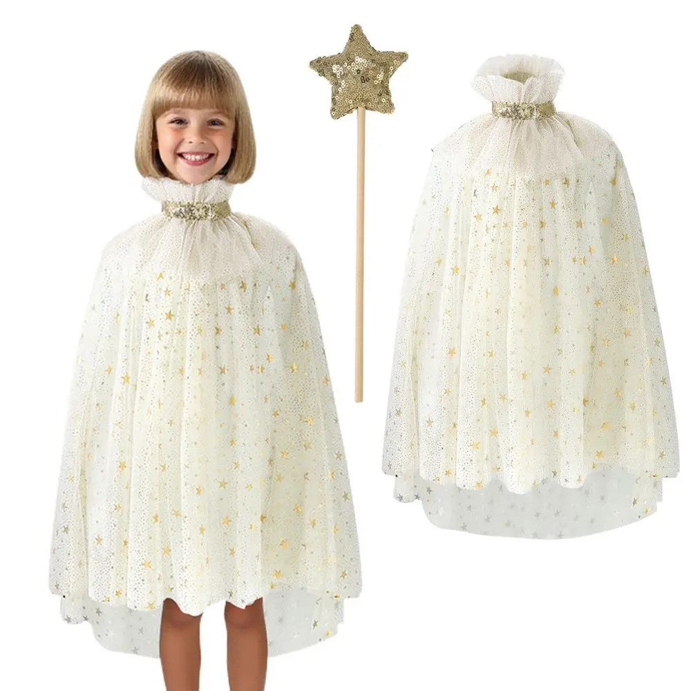 New Sequins Girls Princess Cape Mesh Sweet Children Costume Cloak Cosplay Cute Elegant Dress Cape Performance Accessory