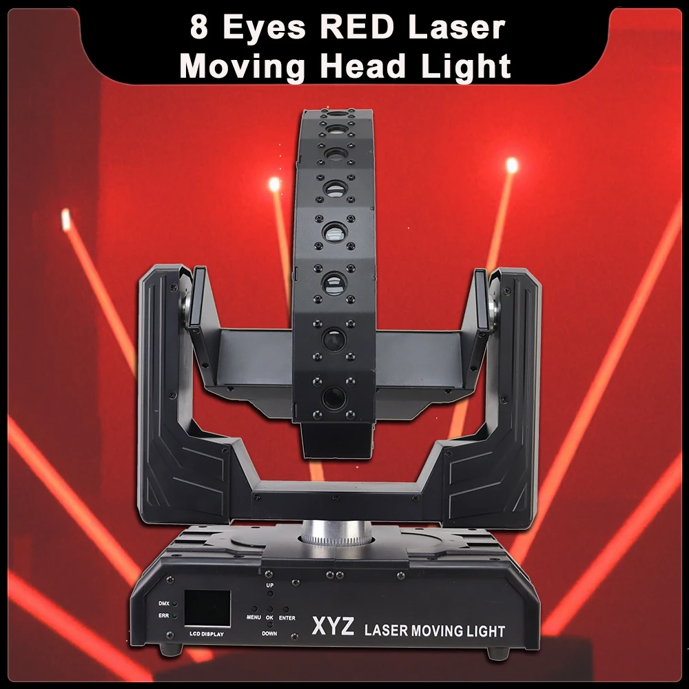 

YUER 8 Eyes Beam Red Laser Moving Head Light XYZ Axis Infinite Rotation DMX512 For DJ Disco Bar Club Party Show Stage Effects