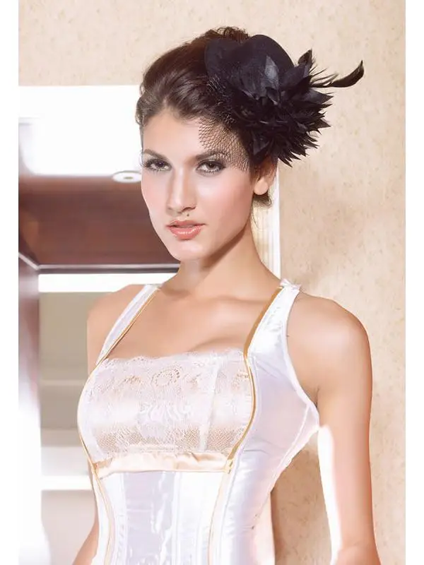 กิ๊บติดผมประดับดอกไม้สําหรับสุภาพสตรี Feather Burlesque Punk Mini Top Hat-สีดํา