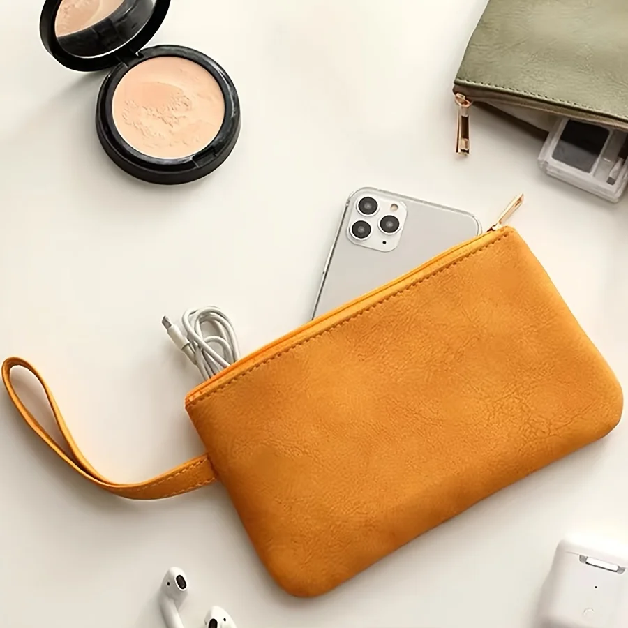 Minimalist Clutch Bag, Fashion Solid Color Wristlet Bag, Women's Vegan Leather Handbag Mobile Phone Purse