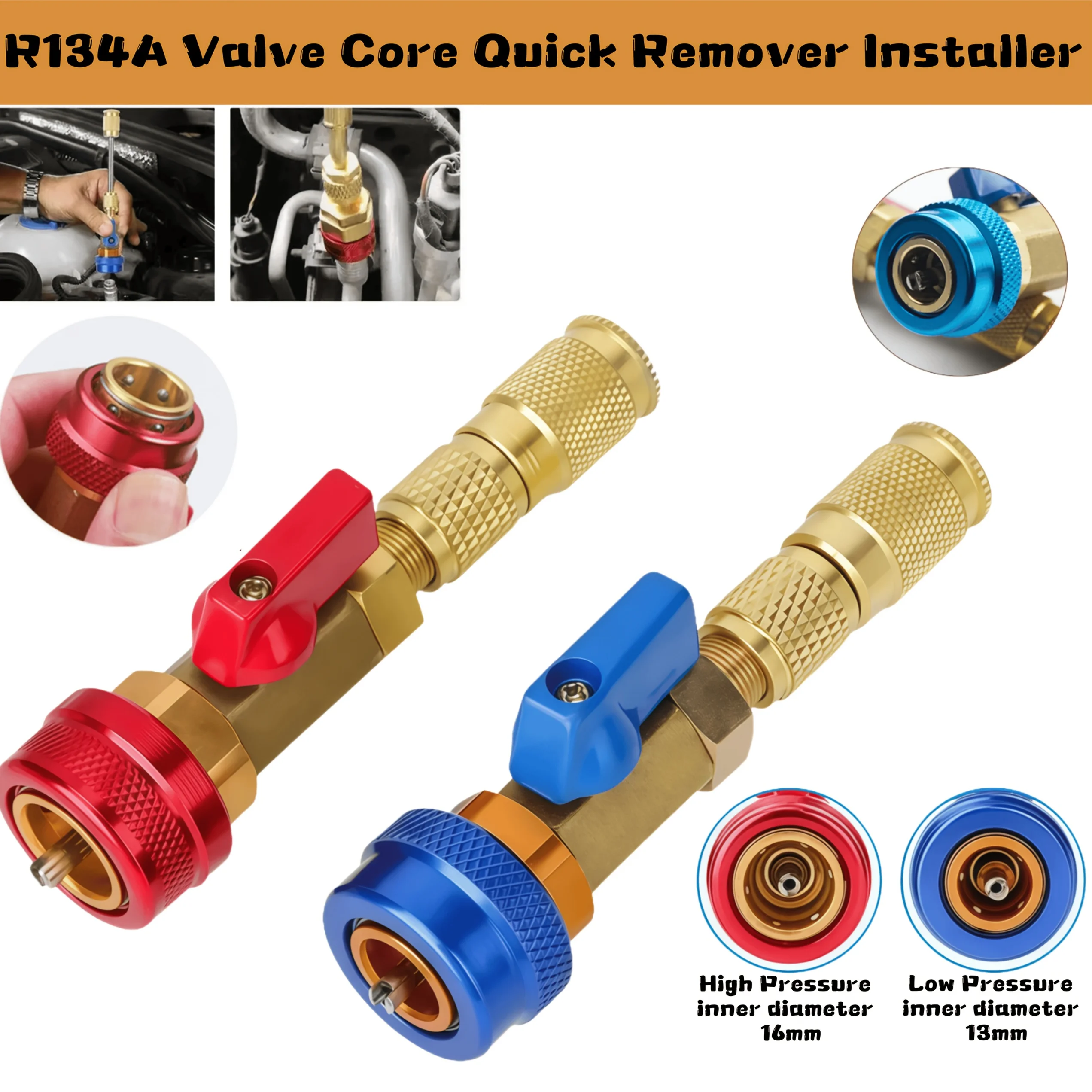 

Air Conditioning High Low Pressure Valve Core Remover Tools Kit R134A Valve Core For Automotive A/C Hvac Repair Quick Remover