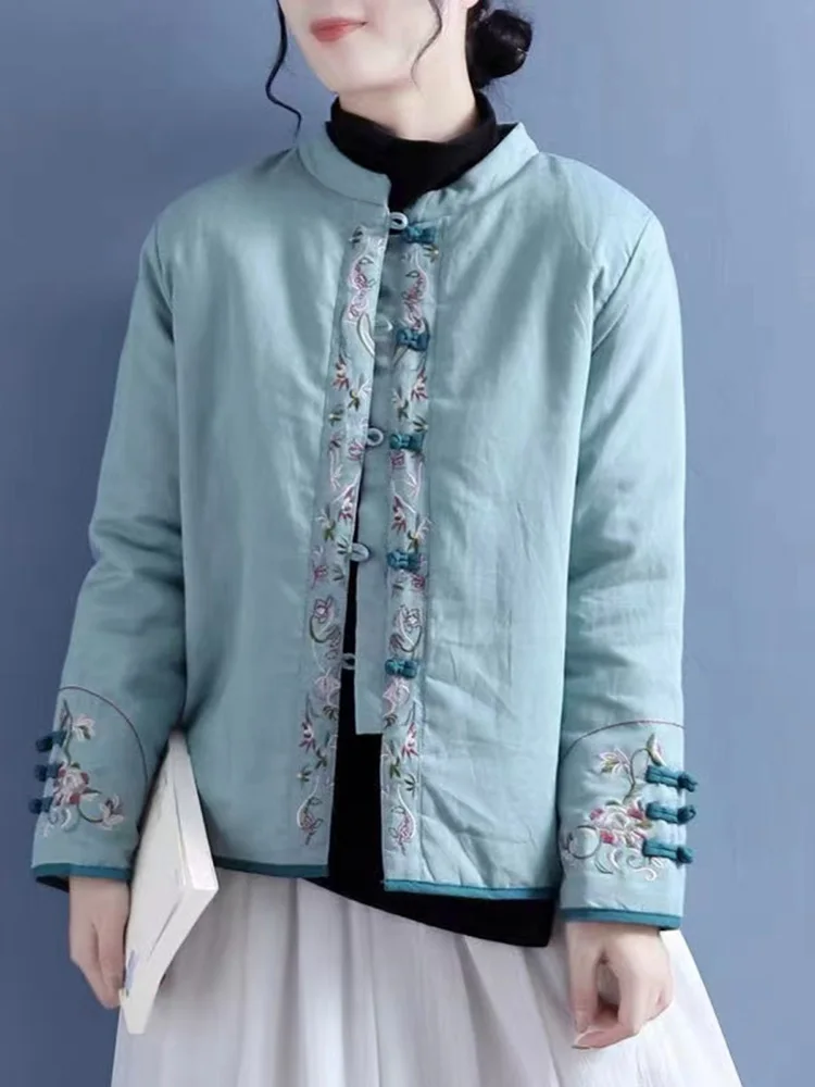 

Women's Warm Loose Embroidered New Chinese Style Cotton Coat Thickened Long Sleeve Versatile Casual Cotton Linen Jacket