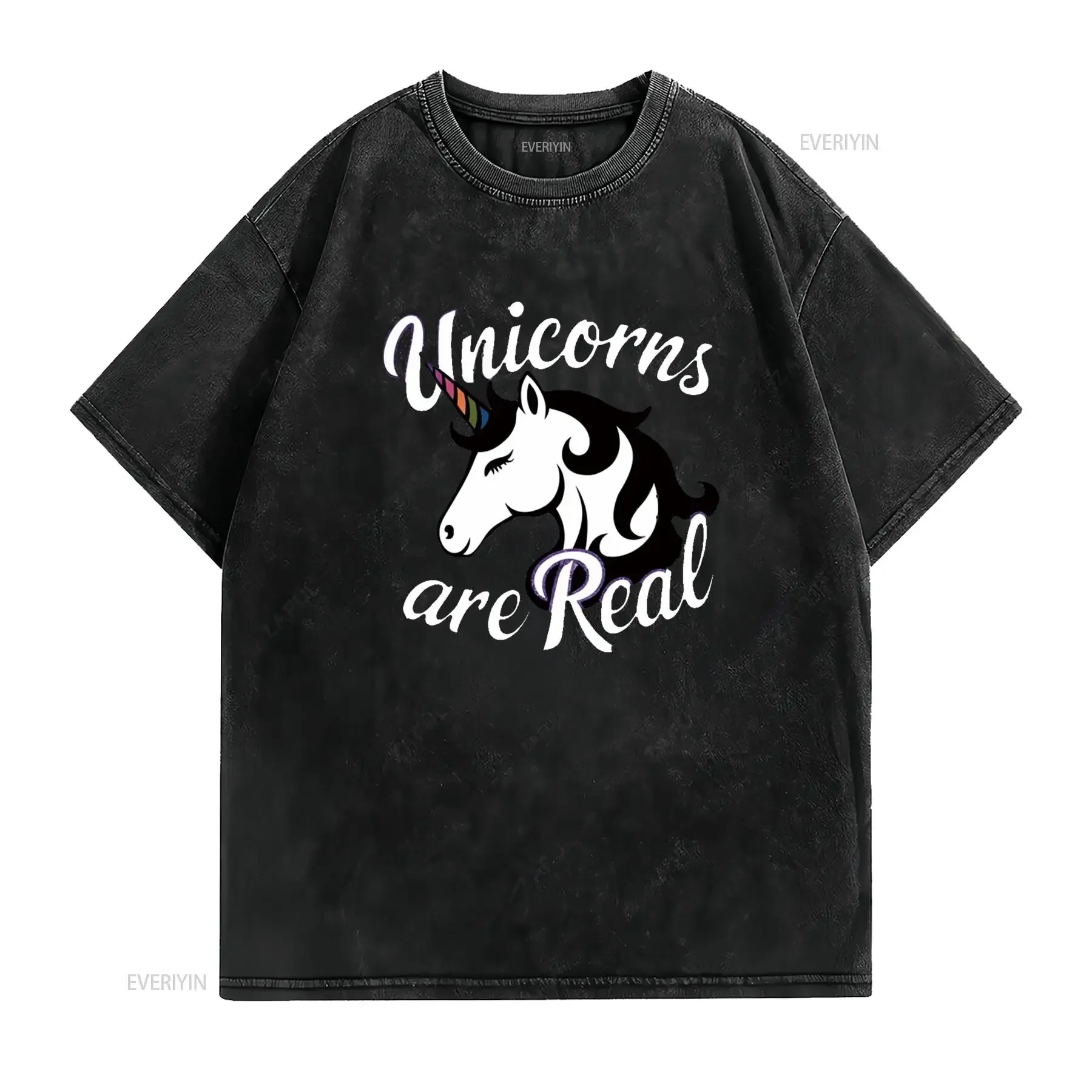 Unicorns are real Horse Lover s Skeleton Teacher Halloween Women SweaT T Shirt vintage Washed Stylish Casual Stretched Soft