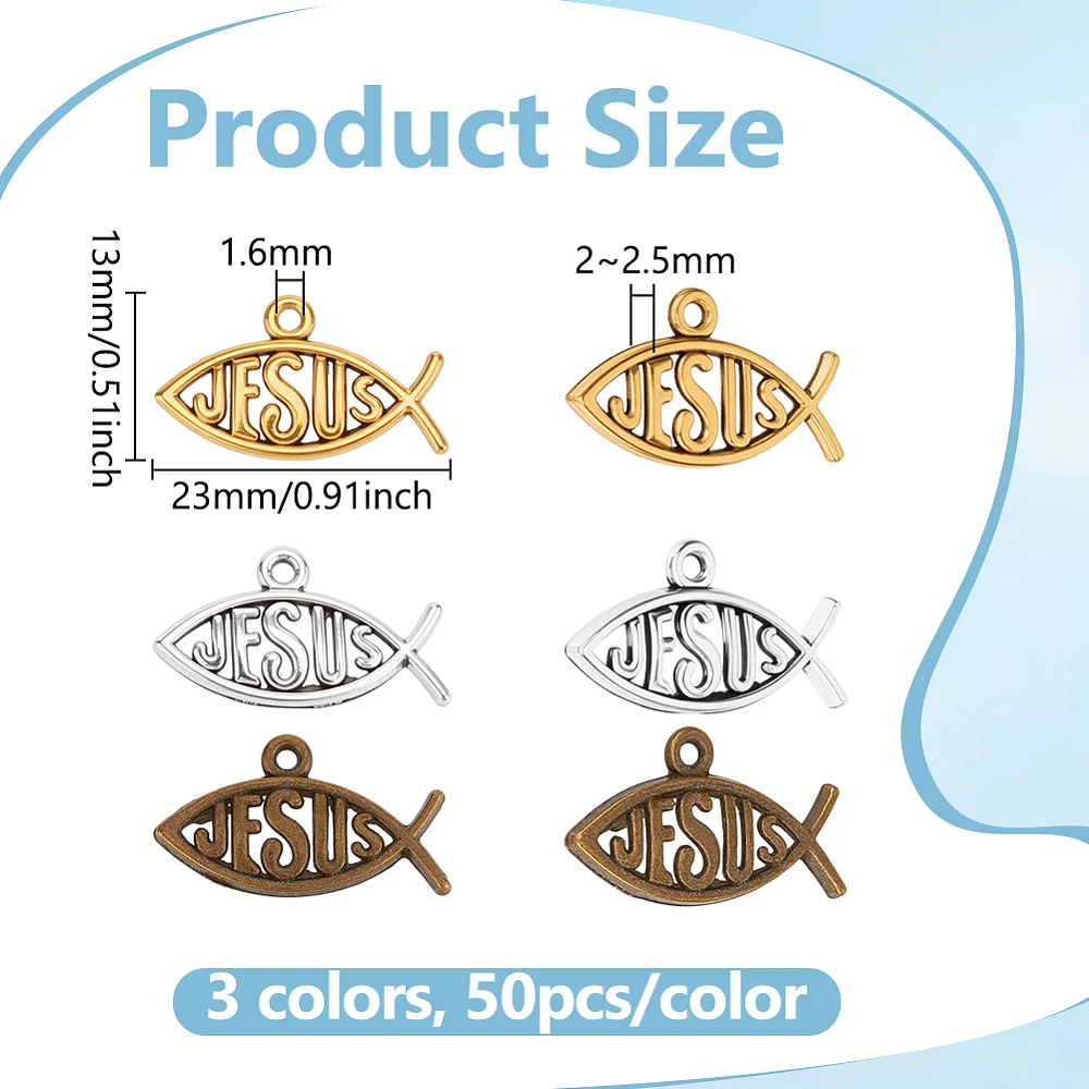 150pcs Fish Charms 3 Colors Alloy Pendant Fish Pendants Charm Beads for Easter Eid Mubarak Ramadan Bracelet Necklace Keychain