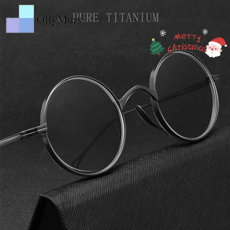 

OLLYMURS Сверхлегкая оправа из чистого титана с широкой оправой по рецепту, круглая оправа для очков в стиле ретро, оправа для очков для близорукости для мужчин и женщин 10518