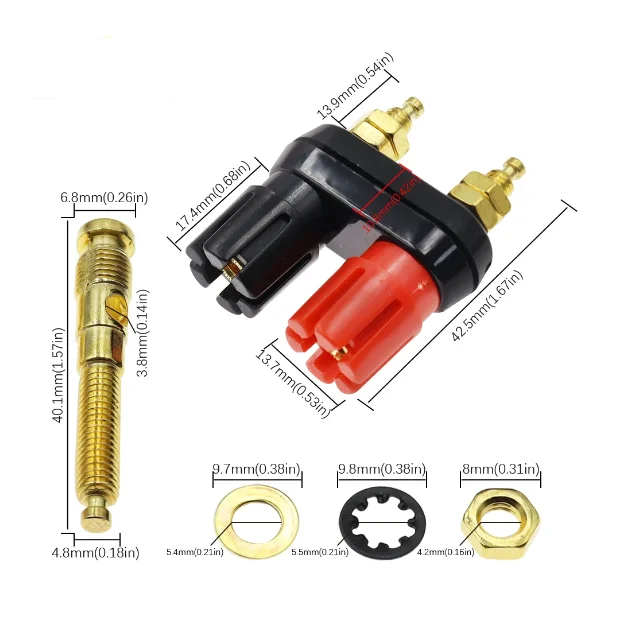 Siamese double position audio amplifier terminal red black double hex double plum head 4MM banana socket terminal block