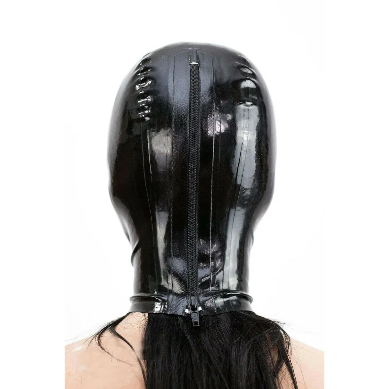 Capucha de látex sexy con cremallera, ojos abiertos y boca, máscara negra para fiestas de no imitanio de Halloween, eventos fetiche y actuaciones temáticas.