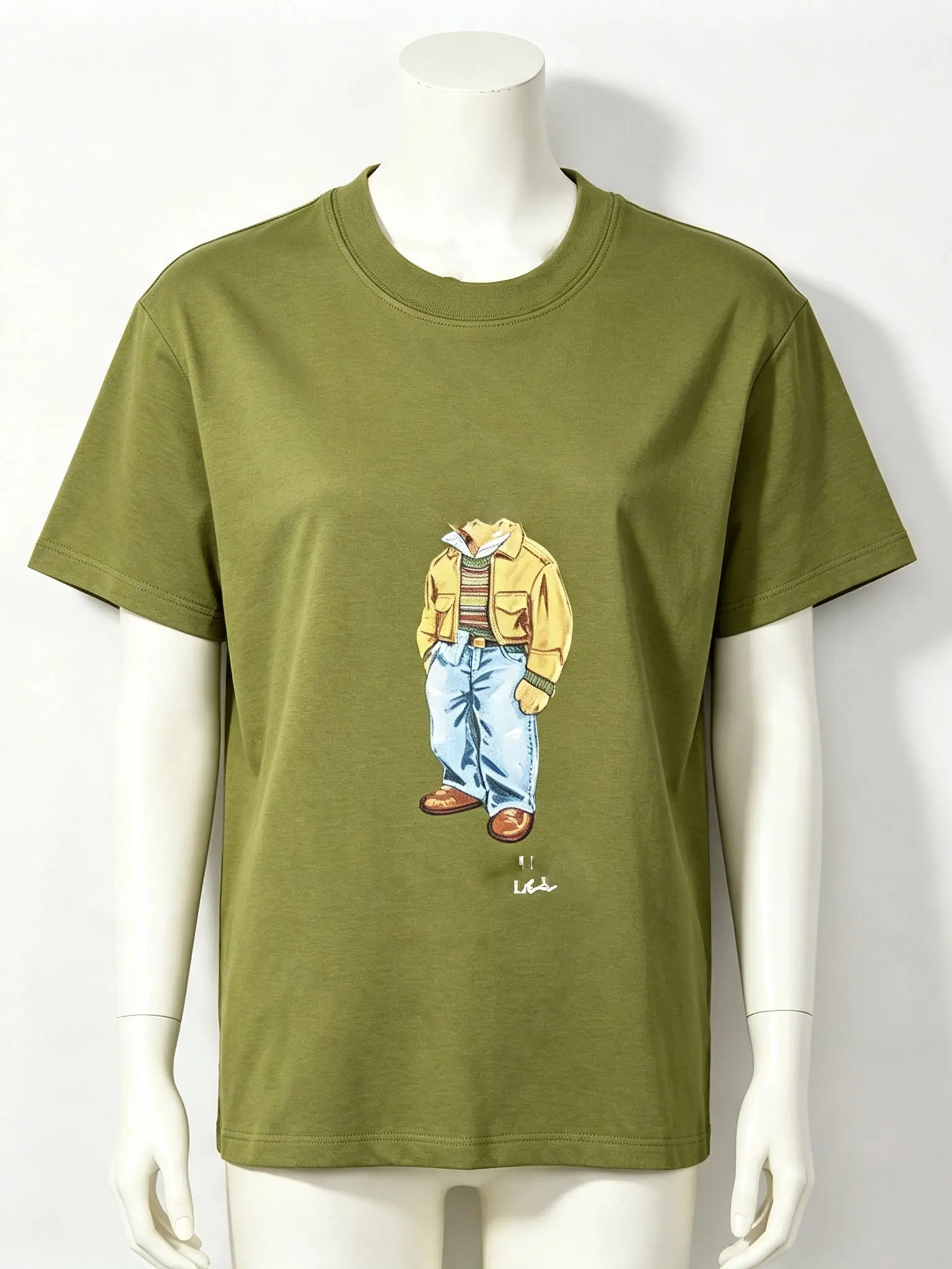 Loose Men's round Neck Short Sleeve T-shirt Cotton Breathable Printed Casual Top Green Cartoon Style Comfortable Summer Wear
