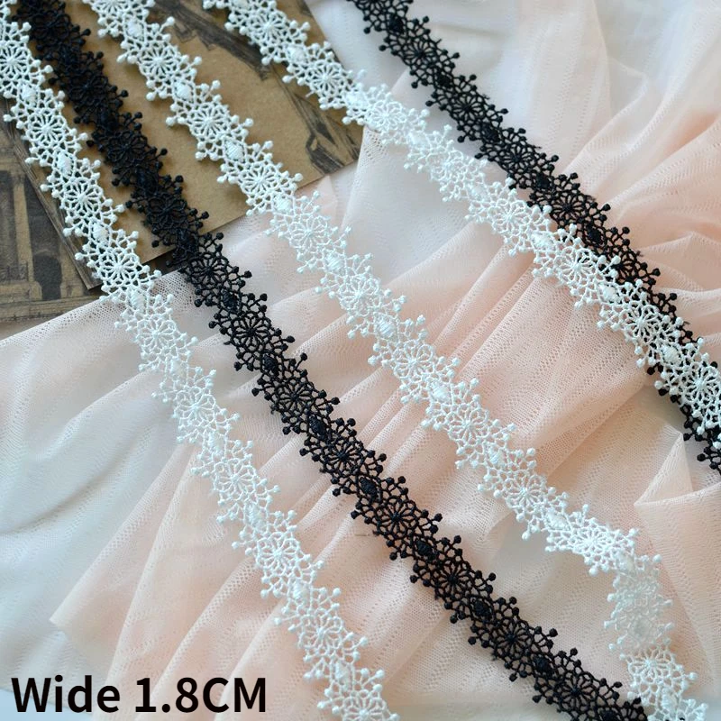 1.8CM Wide Exquisite White Black Polyester Snowflake Embroidered Lace Ribbon Dress Apparel Curtain Cloth DIY Crafts Sewing Decor