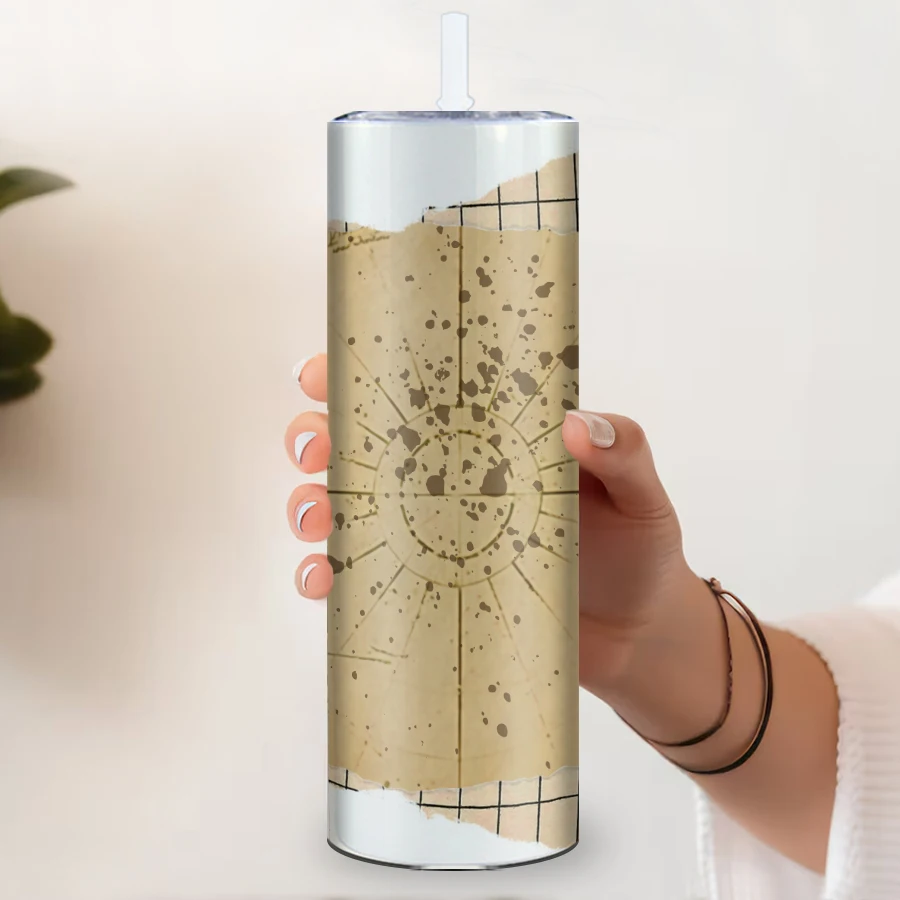 20oz 3D Print Vintage Nautical Map Party Tumblers Straw Lid 1Pc Stainless Steel Insulated Coffee Cups Thanksgiving Xmas Gifts