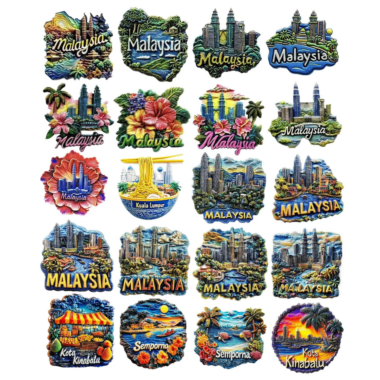Asia Malaysia Resin 3D Fridge Magnets Tourism Souvenir Refrigerator Sticker Handicraft Gift Decoration