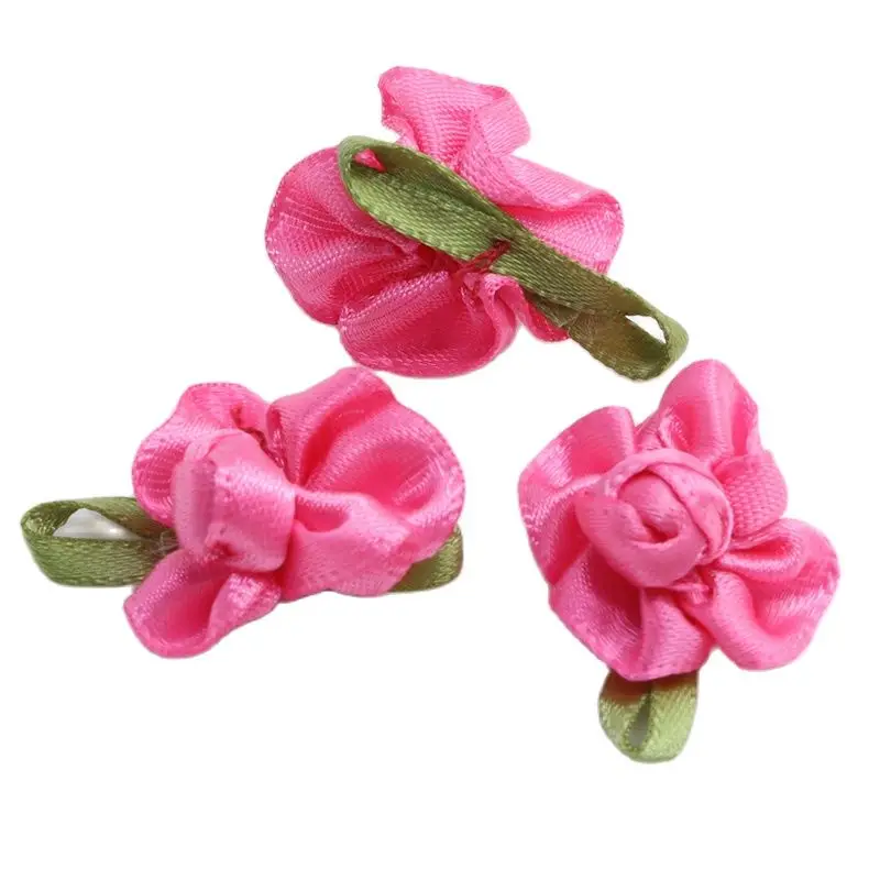 12pcs 2.5cm Multi Color Satin Ribbon Flower Head Rosette Girls Boutique Mini Hair Bow Flower Headwear DIY Garments Decoration