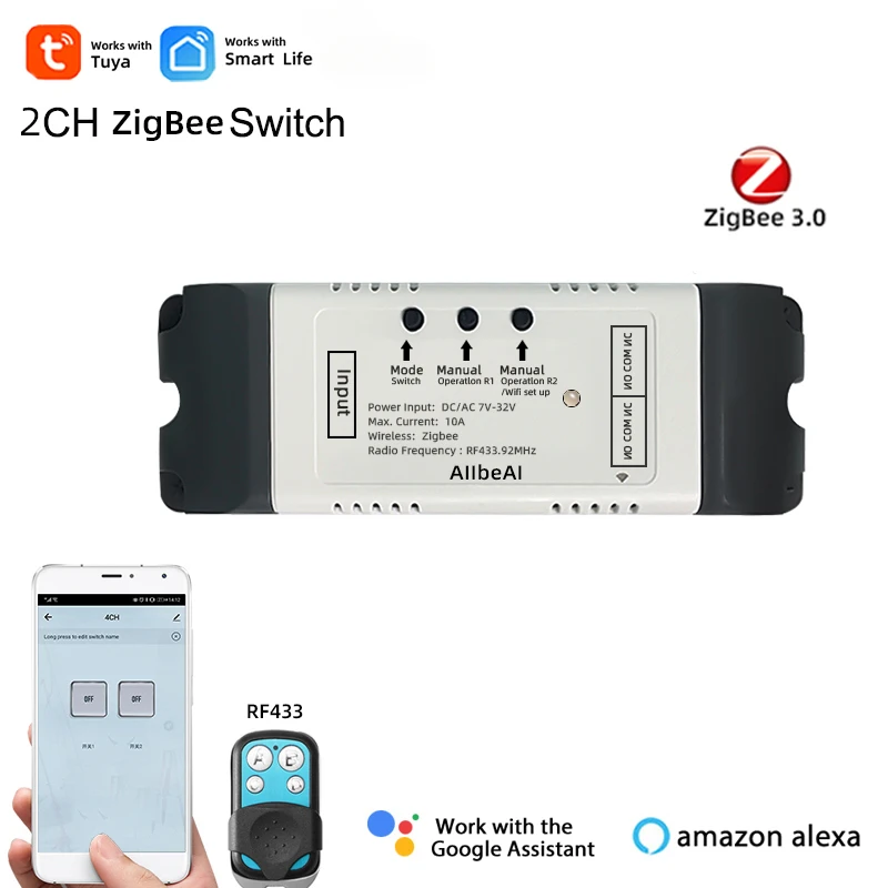 Zigbee Tuya Smart 2CH Switch Module,DC 12V 24V 32V,2 Channel Pulse Relay for SmartThing,Alexa 2MQTT Gateway RF Control