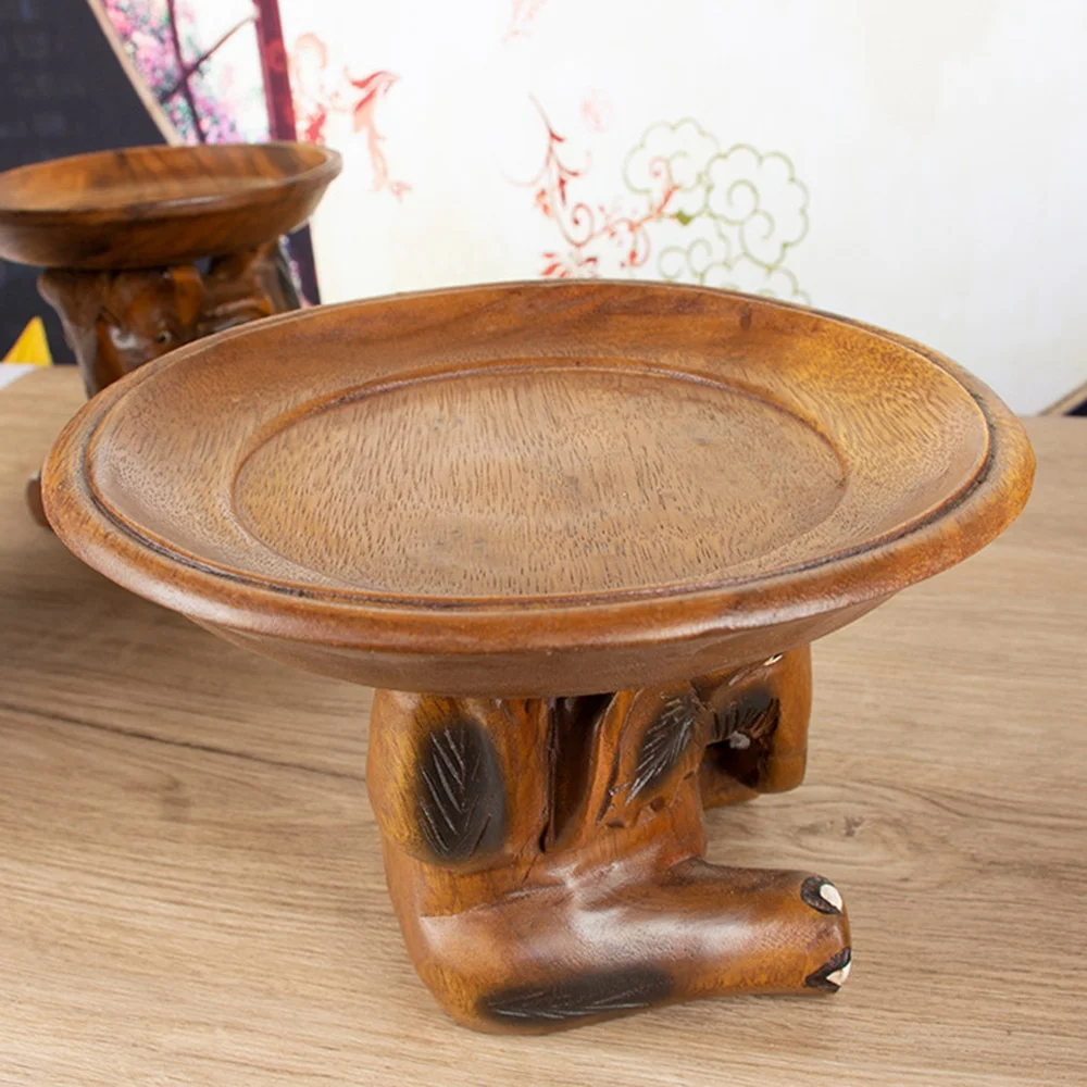 

【EFFICIENT 】Solid Wood Fruit Tray Southeast Asia Hand-Carved Elephant Top Plate Creative Home Decoration Coffee Table Fruit Bowl