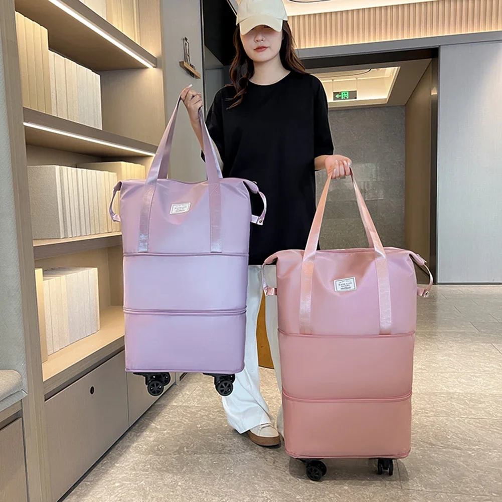 

Dry Wet Separation Duffle Pack Expandable Rolling Duffle Pack Lightweight Foldable Business Travel Bag with Wheels and Handle