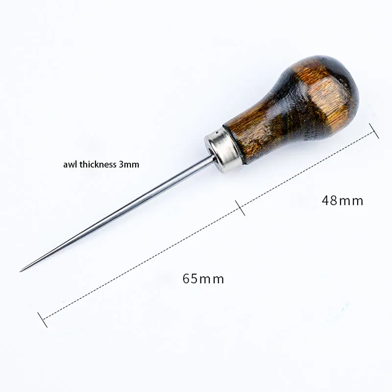 1PCS Wooden Handle Awls DIY Leather Sewing Awl Shoes Repair Tool Hand Stitcher Leather Craft Awl Punch Hole Leather Tools