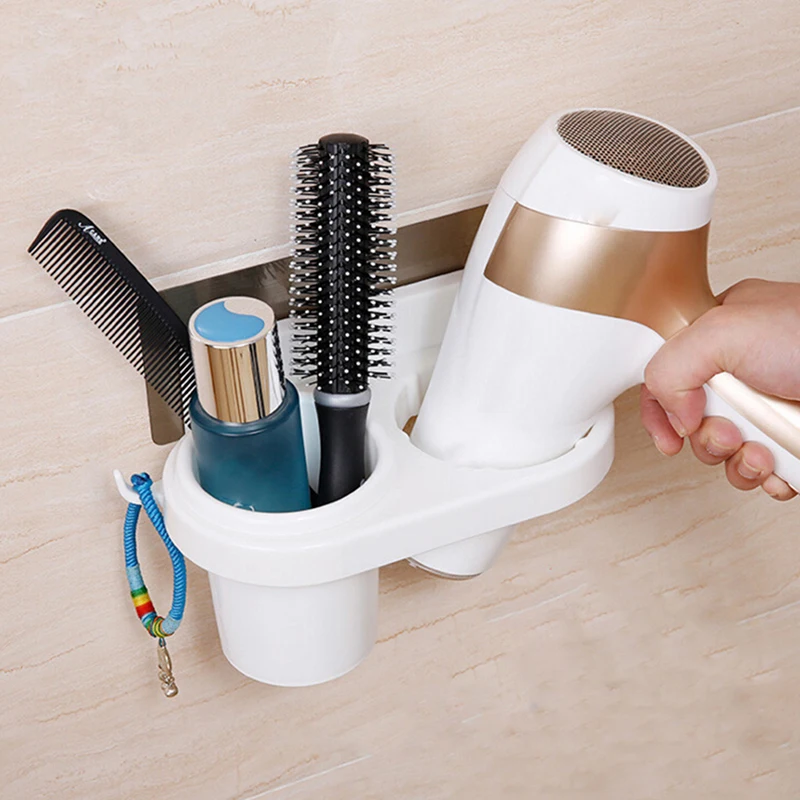 Wall Hair Dryer Storage Rack Hairdryer Holder Creative Suction Cup Hair Dryer Holder Comb Rack Stand Bathroom Supplies