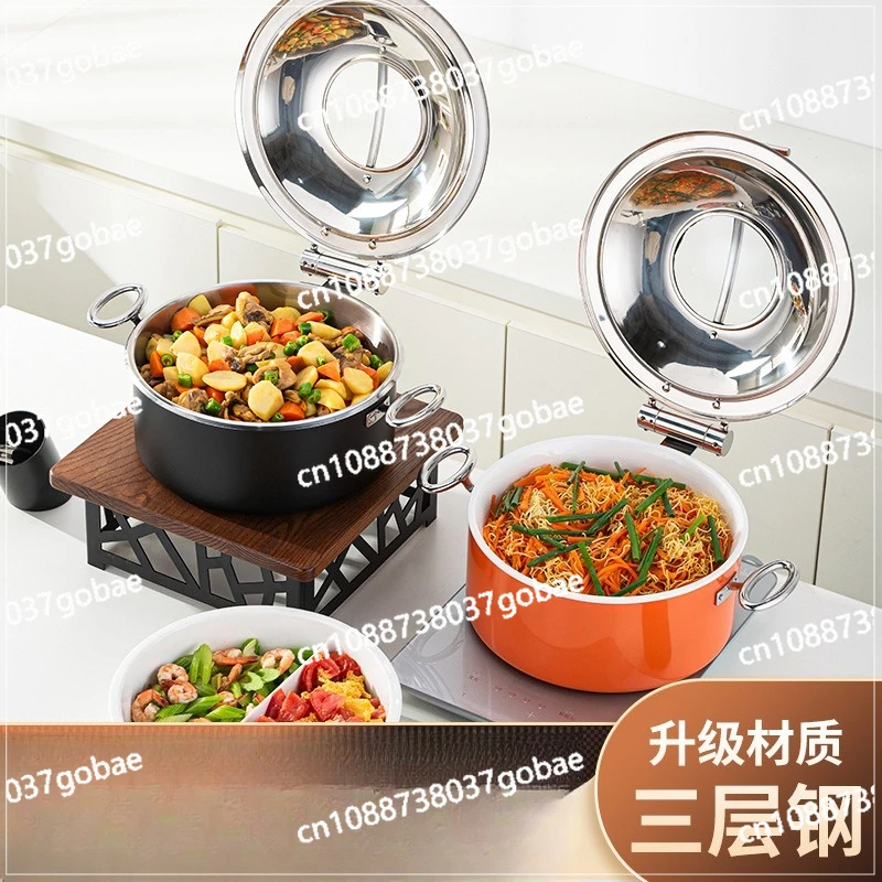 Color Stainless Steel Buffet Insulation Pot Meal Stove Buffy Stove Hydraulic Hotel Restaurant Breakfast Induction Cooker Heating