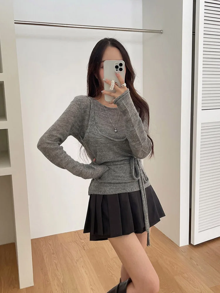 

Шикарный осенний вязаный свитер и жилет из двух предметов, комплект из мягкой основы, слойный слой, модный спортивный костюм для женщин