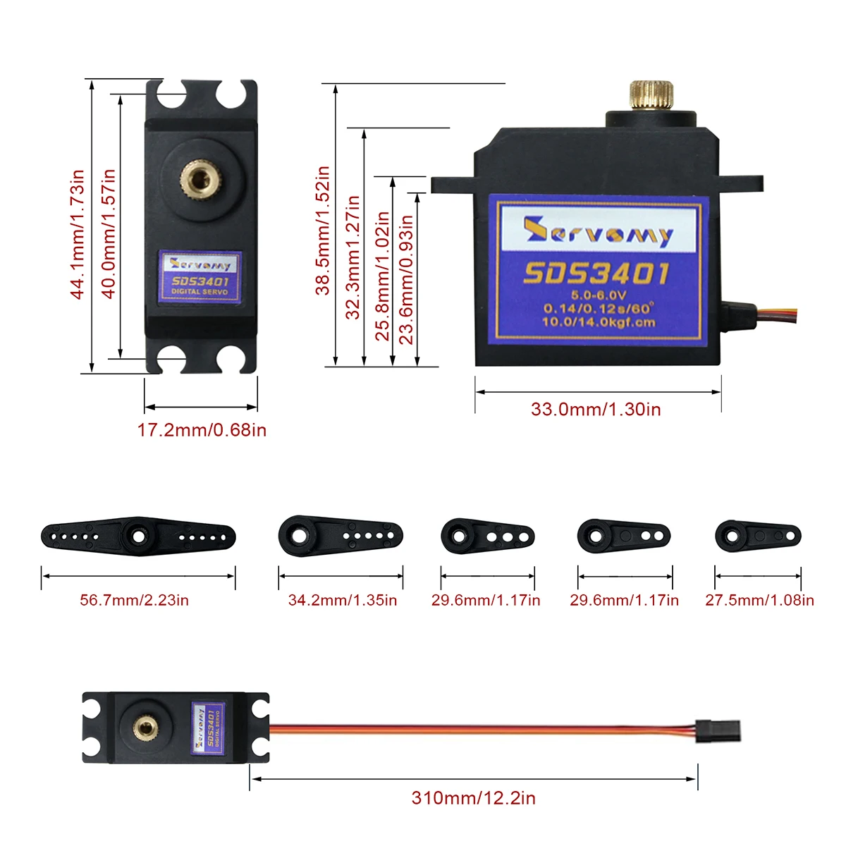 SERVOMY SDS3403 Servomotore digitale medio 14KG-18KG Coreless Metal Gear RC Servo per 1/12 1/16 1/18 / Ala/Robot/Parti di aereo