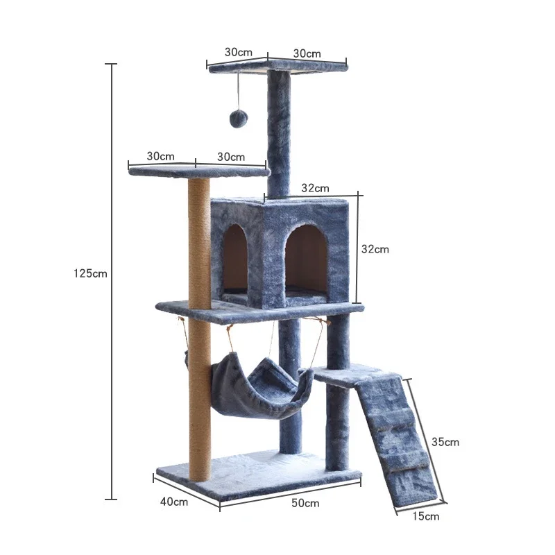 Manufacturer wholesale sisal short plush stable cat tree with hammock ladder